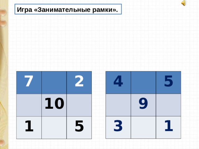 Игра «Занимательные рамки». 7 4 2 10 1 5 9 3 5 1 