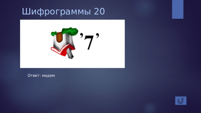 Шифрограммы 20 Ответ: модем 
