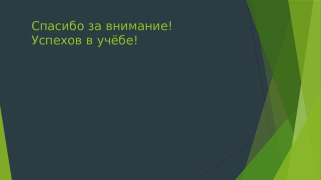 Спасибо за внимание!  Успехов в учёбе! 