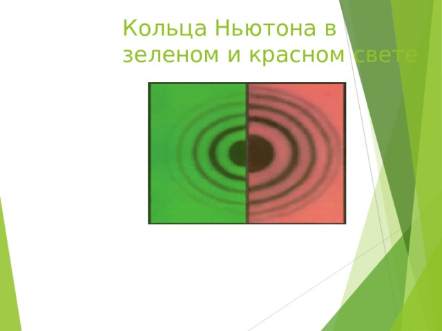 Кольца Ньютона в зеленом и красном свете 