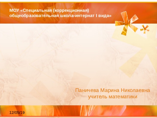 МОУ «Специальная (коррекционная)  общеобразовательная школа-интернат I вида» Паничева Марина Николаевна учитель математики 