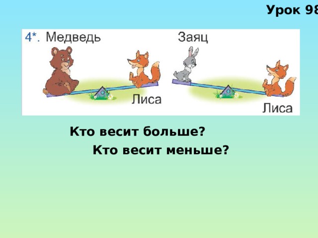 Урок 98 Кто весит больше? Кто весит меньше? 