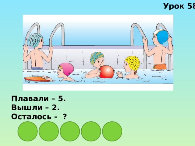 Урок 58 Плавали – 5. Вышли – 2. Осталось - ?  