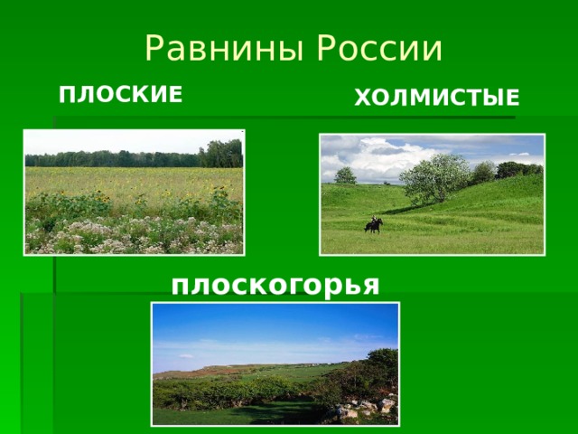 Равнины России ПЛОСКИЕ ХОЛМИСТЫЕ плоскогорья 