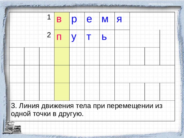  1  2 в р п у е 3. Линия движения тела при перемещении из одной точки в другую. м т я ь 