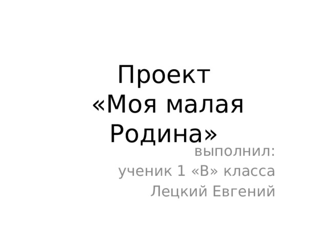 Проект  «Моя малая Родина» выполнил: ученик 1 «В» класса Лецкий Евгений 