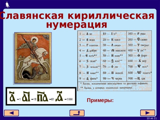 Славянская  кириллическая  нумерация Примеры: 