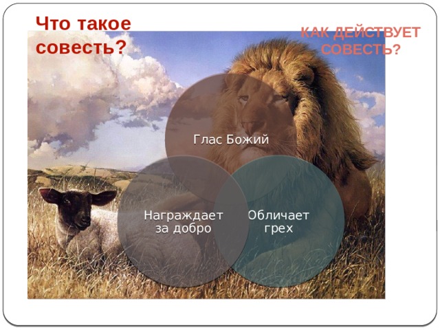 Как действует совесть? Что такое совесть? Глас Божий Обличает грех Награждает за добро 