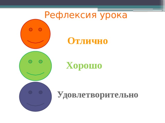 Рефлексия урока Отлично  Хорошо  Удовлетворительно 