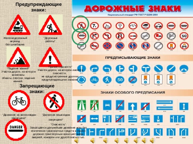 Предупреждающие знаки: 