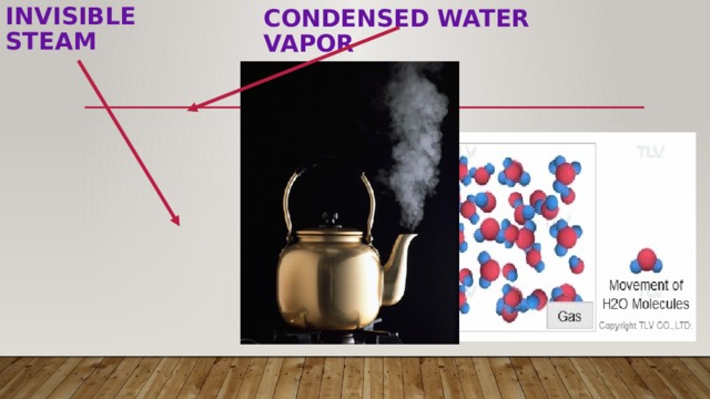Invisible steam Condensed water vapor 