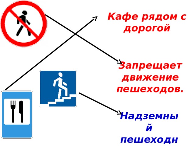 Кафе рядом с дорогой Запрещает движение пешеходов. Надземный пешеходный переход 