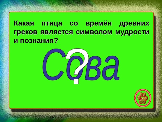 Какая птица со времён древних греков является символом мудрости и познания? 
