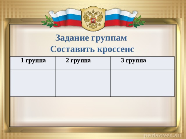Задание группам Составить кроссенс 1 группа 2 группа 3 группа 