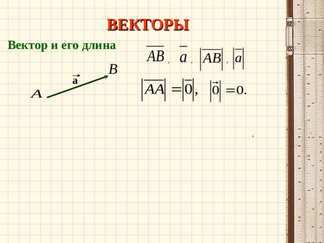 ВЕКТОРЫ   Вектор и его длина , , , a ,  