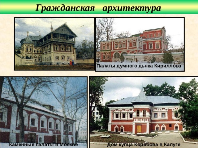 АРХИТЕКТУРА Гражданская архитектура Деревянный дворец царя Алексея Михайловича в селе Коломенском 
