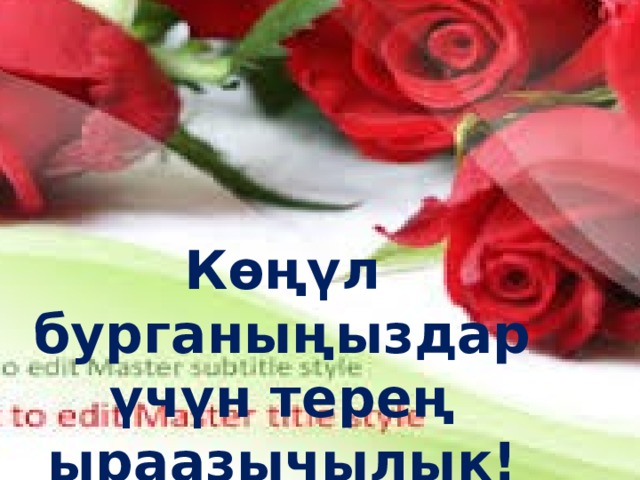 Көңүл бурганыңыздар үчүн терең ыраазычылык! 