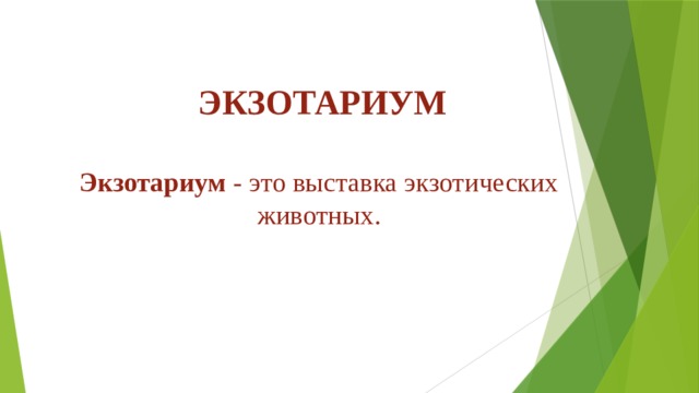  ЭКЗОТАРИУМ Экзотариум  - это выставка экзотических животных. 