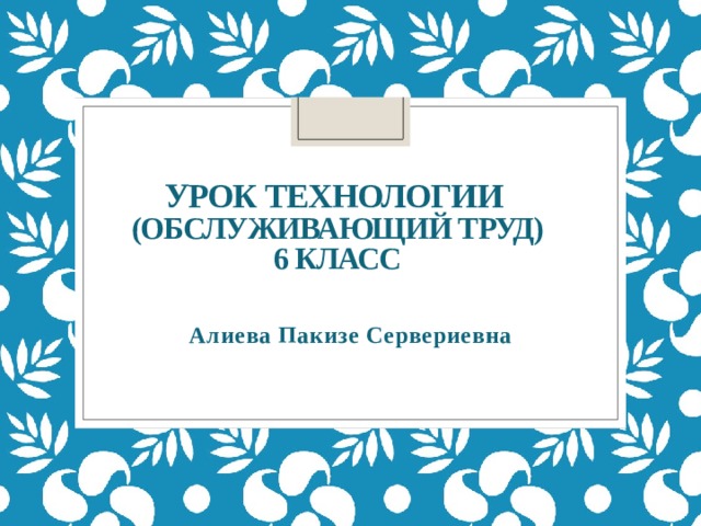 Урок технологии  (обслуживающий труд)  6 класс  Алиева Пакизе Сервериевна 