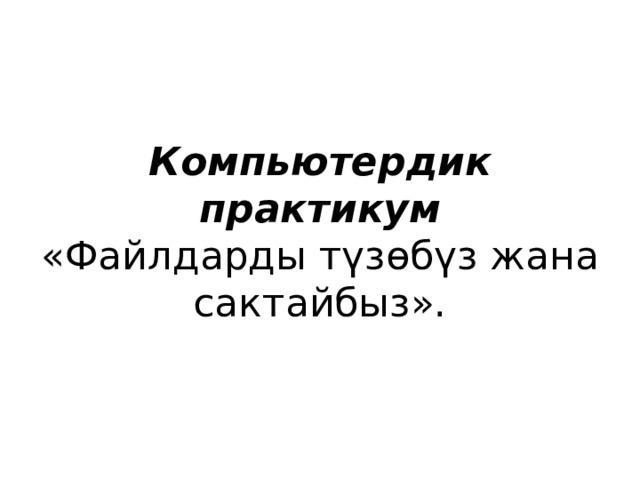 Компьютердик практикум  «Файлдарды түзөбүз жана сактайбыз». 