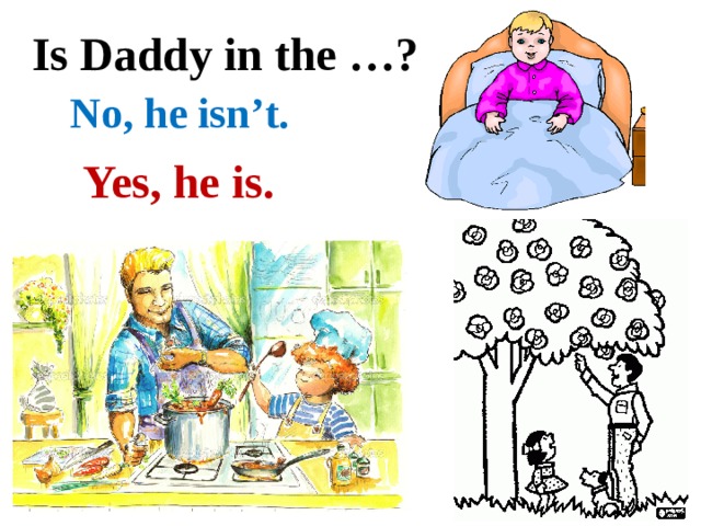 Is Daddy in the …? No, he isn’t. Yes, he is. 