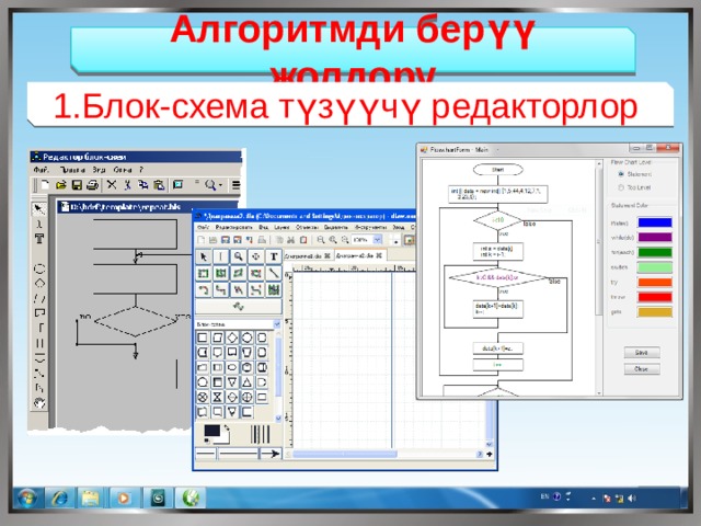 Алгоритмди берүү жолдору 1.Блок-схема түзүүчү редакторлор 
