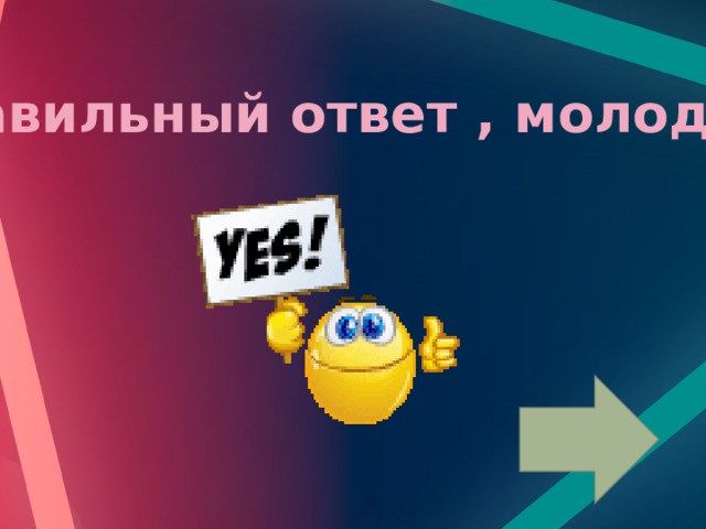 Правильный ответ , молодец! 