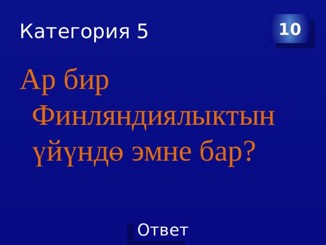 Категория 5 10 Ар бир Финляндиялыктын үйүндө эмне бар? 