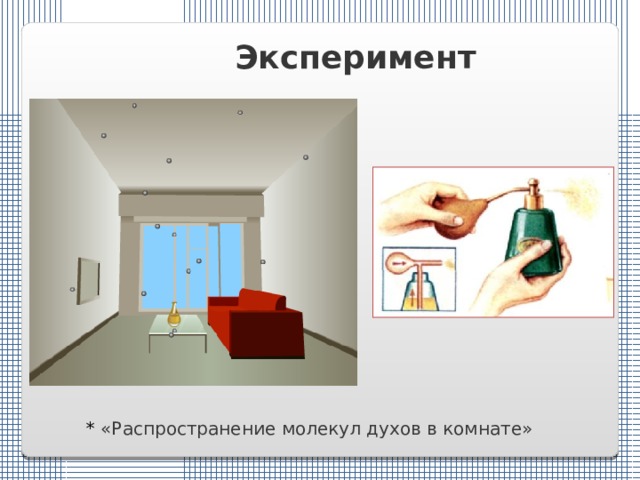 Эксперимент  * «Распространение молекул духов в комнате» 