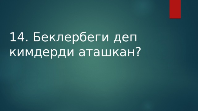 14. Беклербеги деп кимдерди аташкан? 