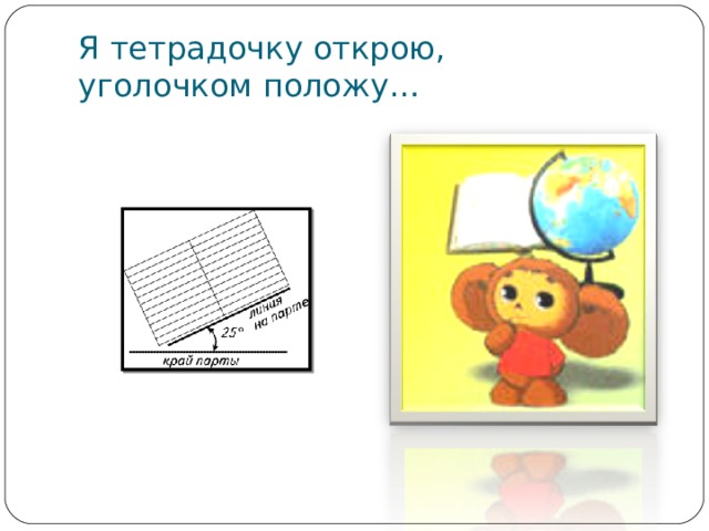 Я тетрадочку открою,  уголочком положу… 
