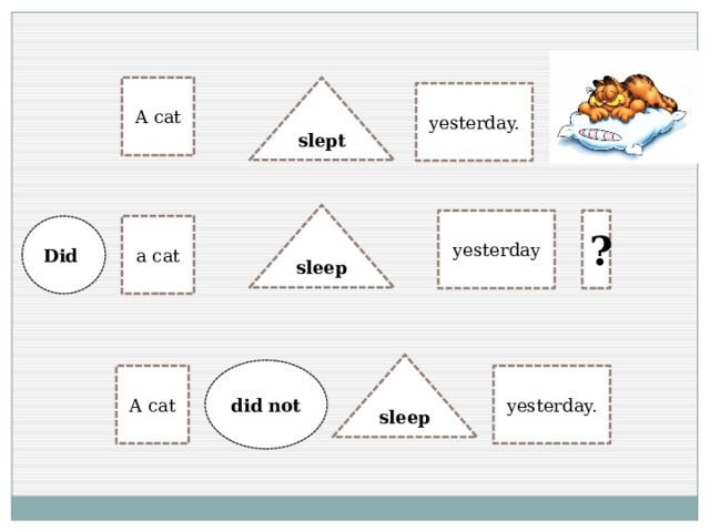 slept A cat yesterday. sleep yesterday ? a cat Did sleep did not yesterday. A cat 