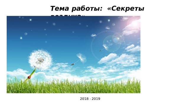 Тема работы:  «Секреты воздуха»     2018 - 2019 