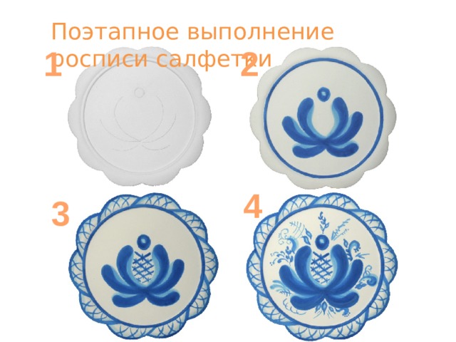 Поэтапное выполнение росписи салфетки 1 2 4 3 