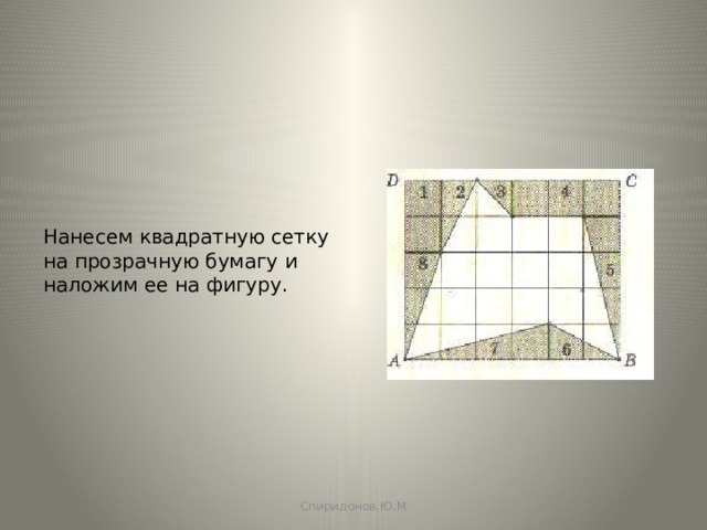 Нанесем квадратную сетку на прозрачную бумагу и наложим ее на фигуру. Спиридонов.Ю.М 
