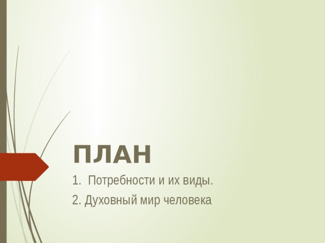 ПЛАН 1. Потребности и их виды. 2. Духовный мир человека 