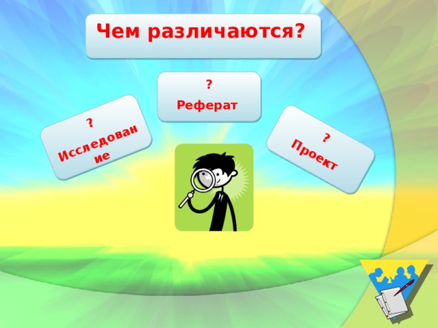 ? Исследование ? Проект Чем различаются?  ? Реферат 