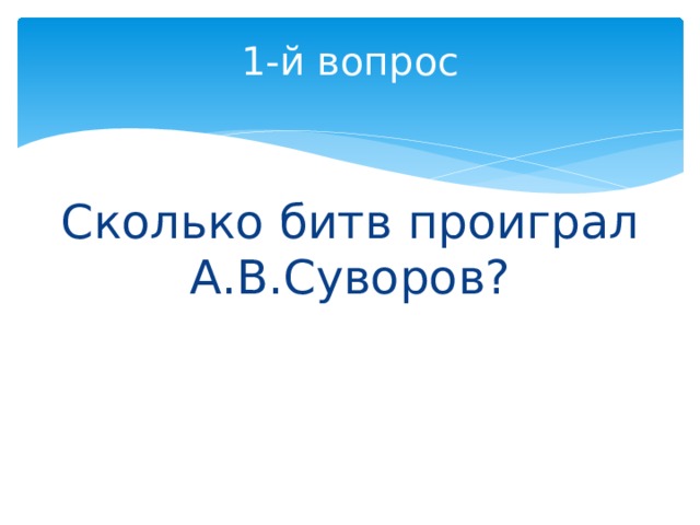 1-й вопрос Сколько битв проиграл А.В.Суворов? 