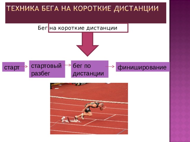   Бег на короткие дистанции стартовый разбег бег по дистанции старт финиширование  