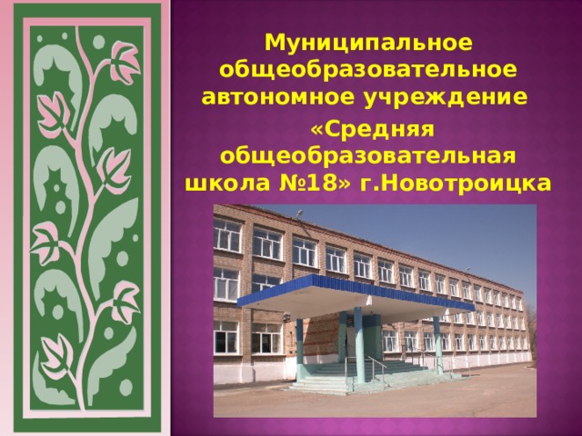 Муниципальное общеобразовательное автономное учреждение  «Средняя общеобразовательная школа №18» г.Новотроицка 