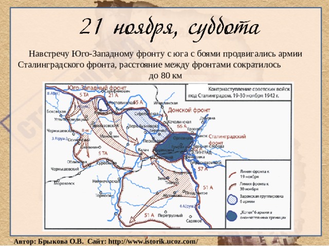 Навстречу Юго-Западному фронту с юга с боями продвигались армии Сталинградского фронта, расстояние между фронтами сократилось до 80 км 