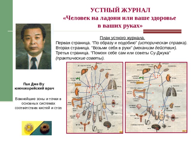 УСТНЫЙ ЖУРНАЛ  «Человек на ладони или ваше здоровье  в ваших руках» План устного журнала. Первая страница. 