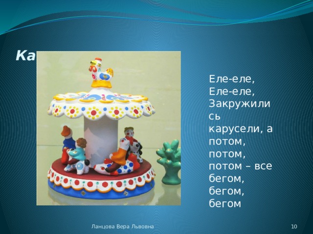 Карусель Еле-еле, Еле-еле, Закружились карусели, а потом, потом, потом – все бегом, бегом, бегом Ланцова Вера Львовна  