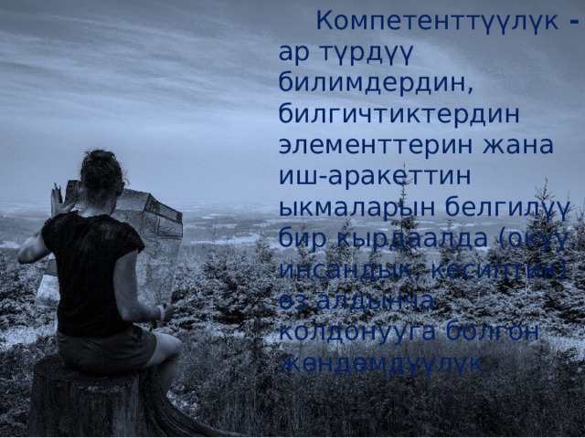 Компетенттүүлүк - ар түрдүү билимдердин, билгичтиктердин элементтерин жана иш-аракеттин ыкмаларын белгилүү бир кырдаалда (окуу, инсандык, кесиптик) өз алдынча колдонууга болгон жөндөмдүүлүк. 