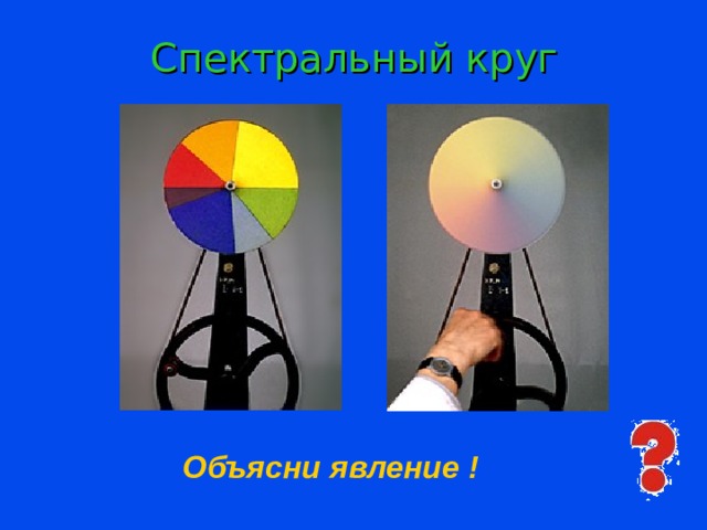 Спектральный круг  Ответьте на вопрос. Предложение сделать дома наглядное пособие. Объясни явление !  