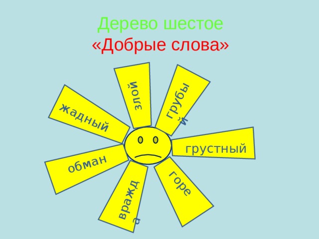 грубый грубый грубый злой жадный горе вражда обман Дерево шестое  «Добрые слова»   грустный 