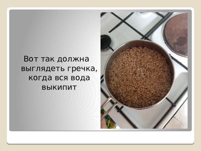 Вот так должна выглядеть гречка, когда вся вода выкипит 