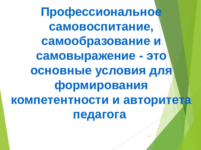 Профессиональное самовоспитание, самообразование и самовыражение - это основные условия для формирования компетентности и авторитета педагога  