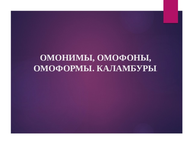   Омонимы, омофоны, омоформы. Каламбуры . 