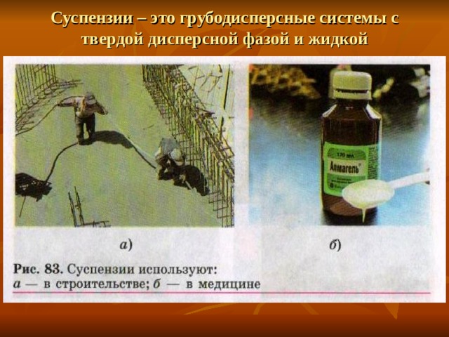 Суспензии – это грубодисперсные системы с твердой дисперсной фазой и жидкой дисперсионной средой  